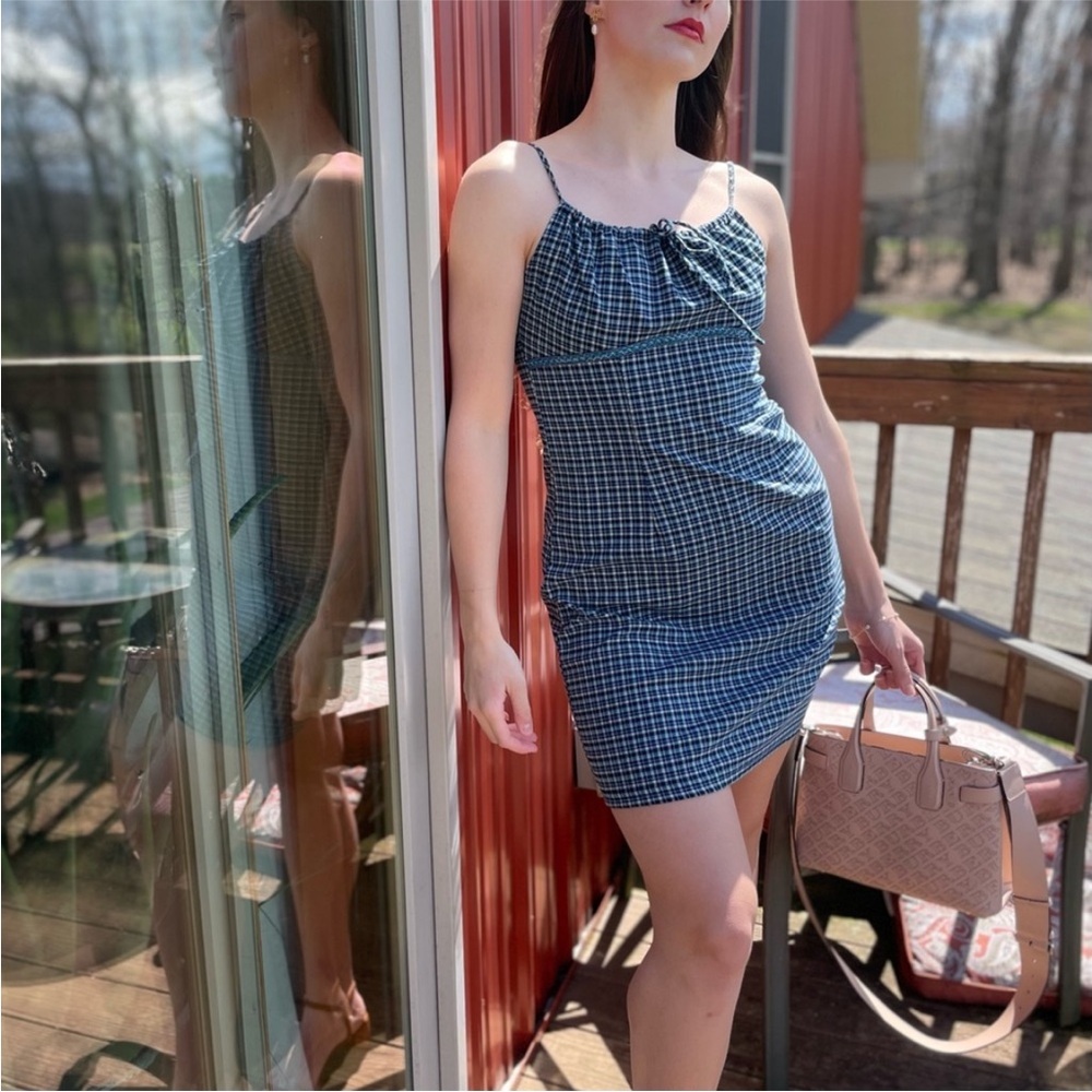 Vintage Cotton Blue Plaid Mini Dress